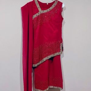 3 piece embroidered chiffon suit.
